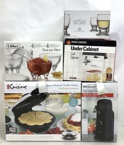 (5pc) Waffle Maker, Can Openers & Salsa Set