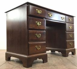 Vintage Oak Kneehole Desk With Brass Hardware