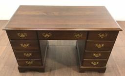 Vintage Oak Kneehole Desk With Brass Hardware