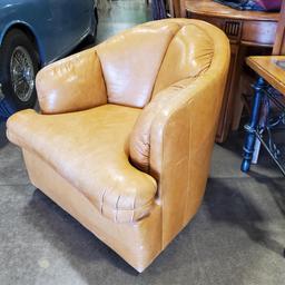 Pair Creative Leather Rustic Leather Barrel Chairs