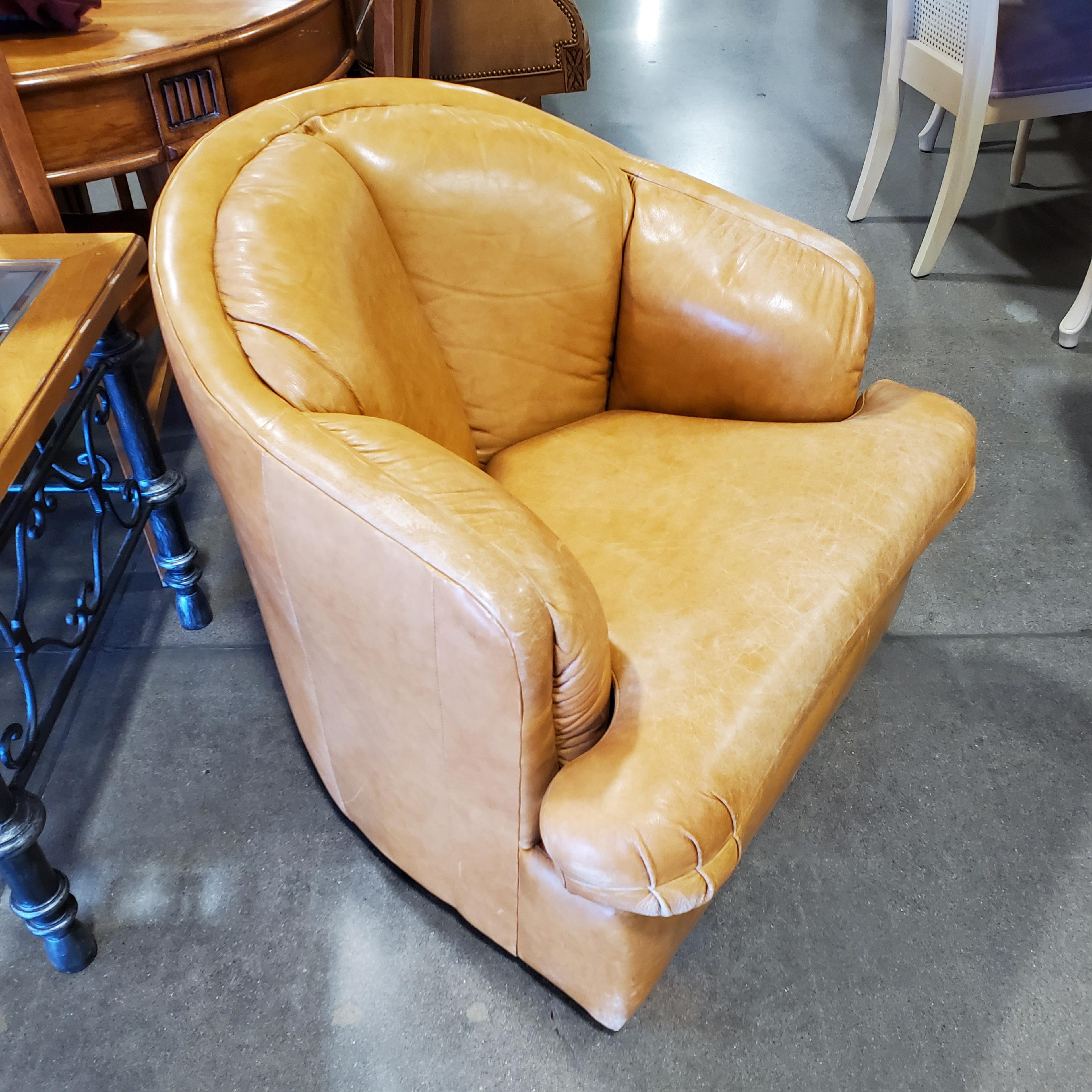 Pair Creative Leather Rustic Leather Barrel Chairs