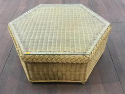 Hexagonal Glass Top Wicker End Table