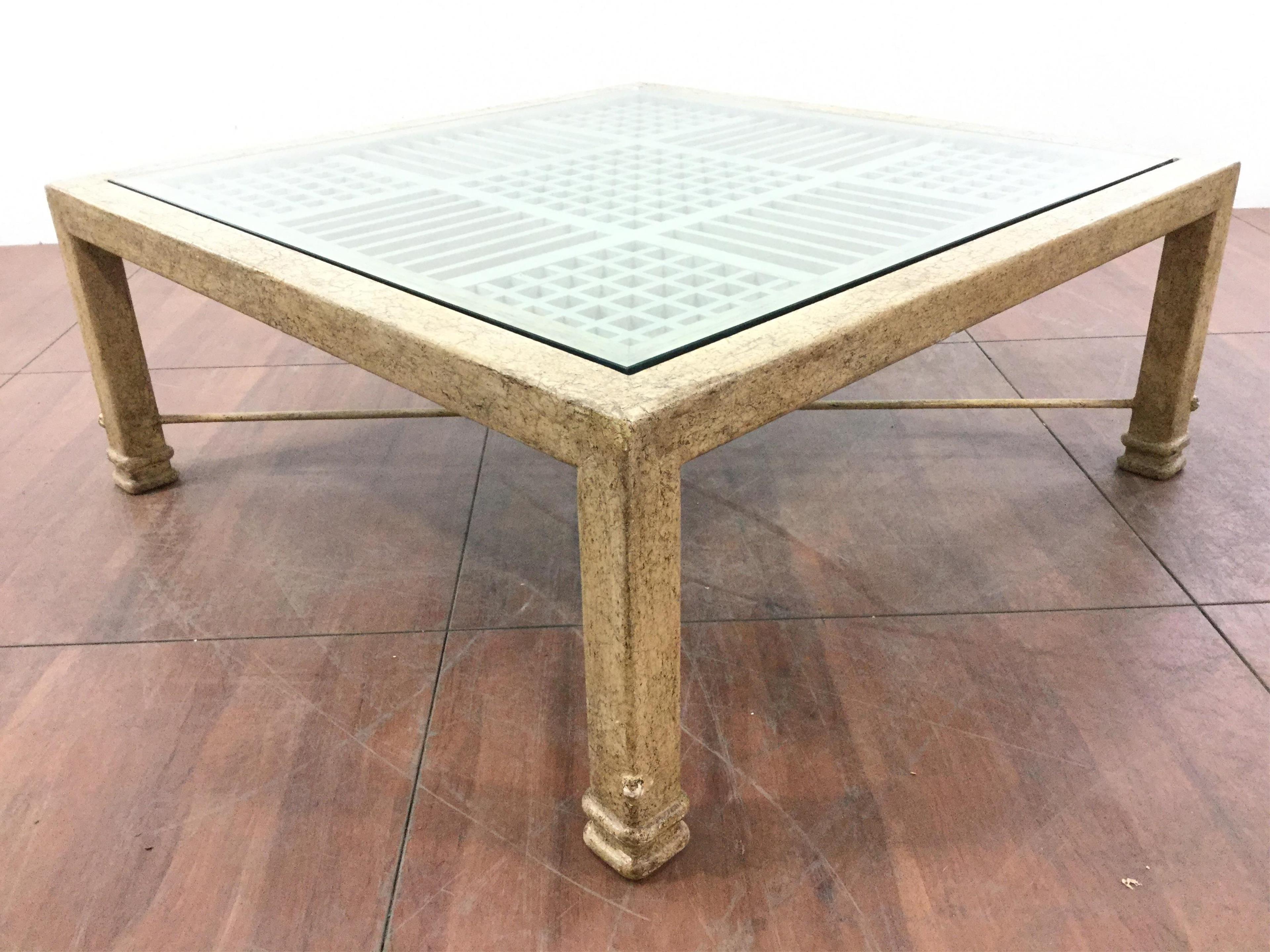 Beveled Glass Top Iron Coffee Table