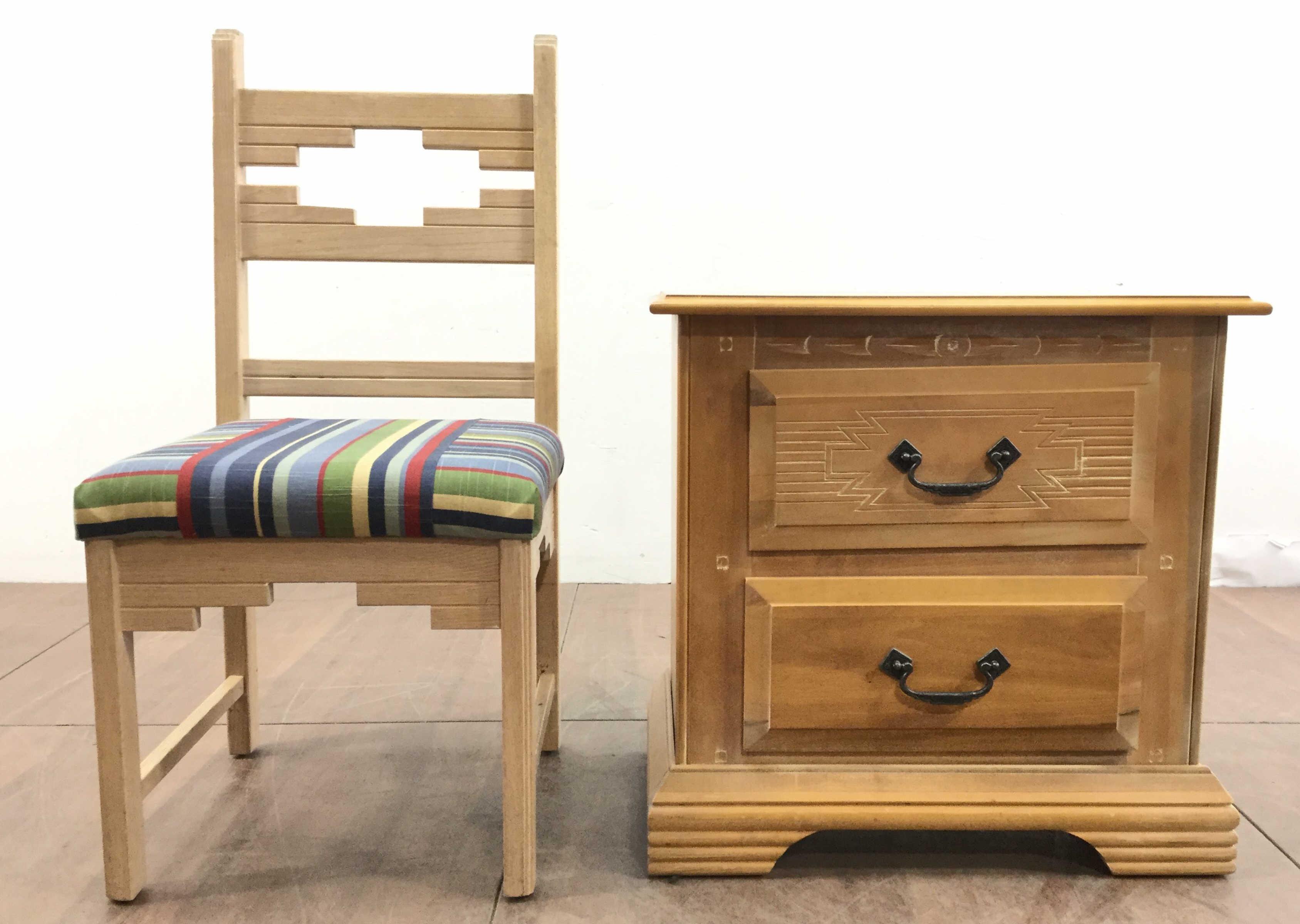 Southwestern Style Nightstand With Chair