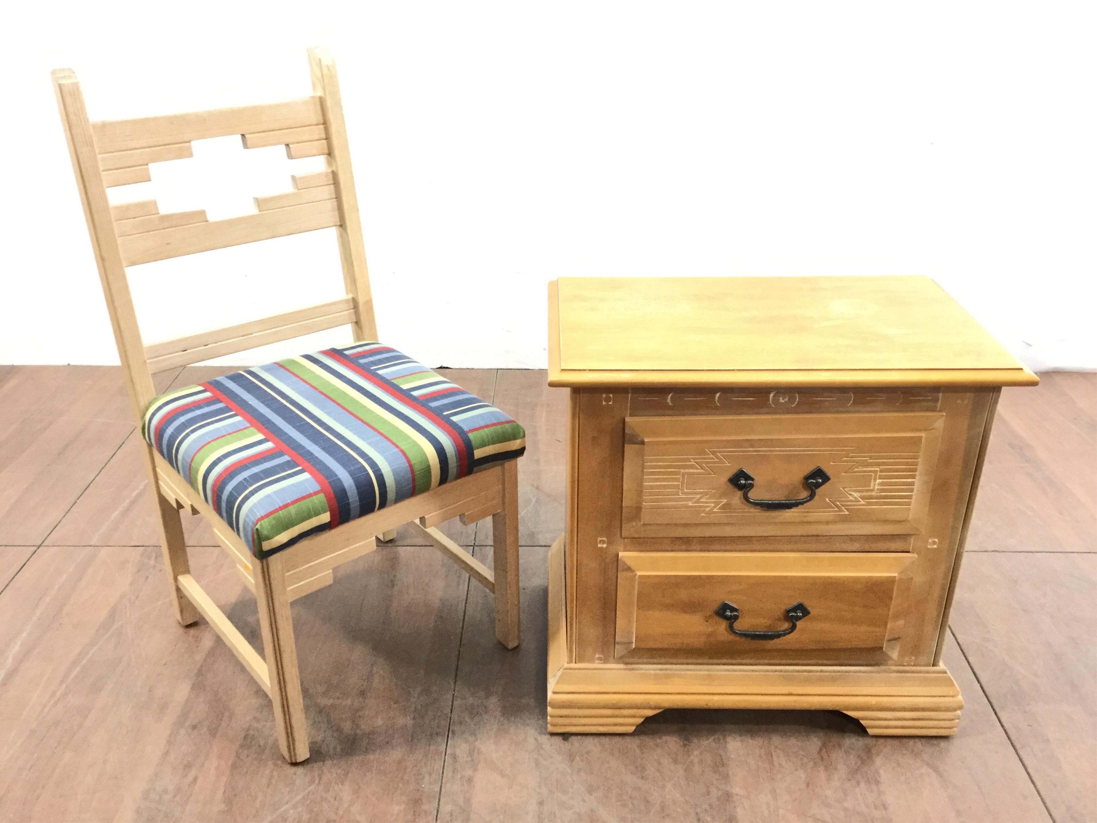 Southwestern Style Nightstand With Chair