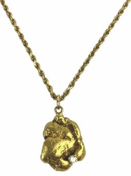 22kt Gold Natural Nugget Pendant  W/ Diamond