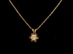 14k Yellow Gold Diamond Pendant & Gold Chain