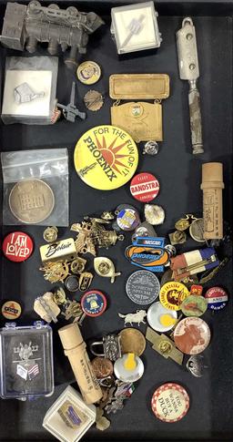 Assorted Vintage Pins, Shaving Wizard Blade